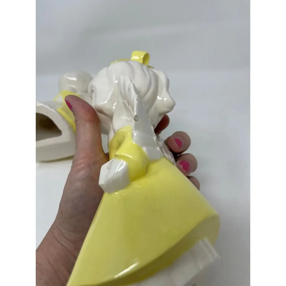 Vintage Boy Girl Angel Figurines Yellow White Mid Century Kissing Holding Bible